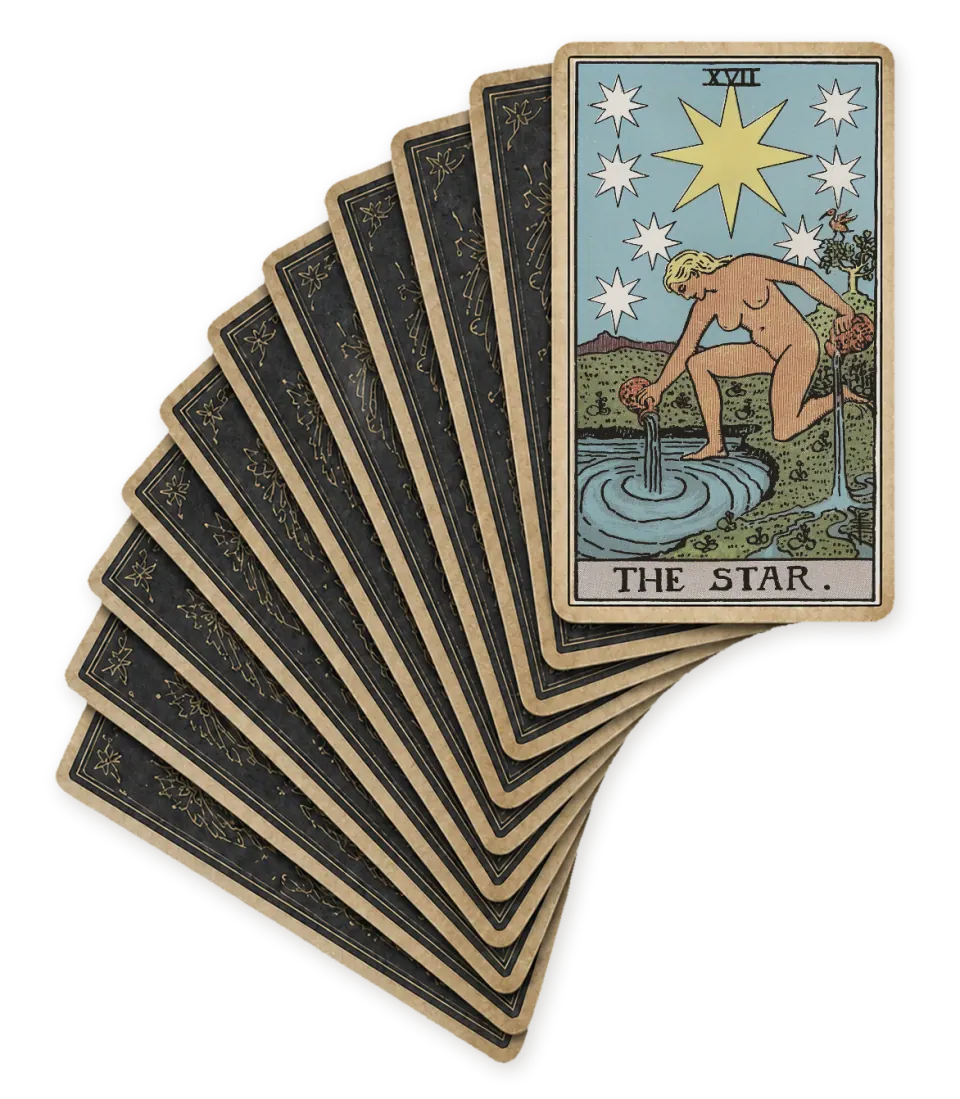 Bộ bài xòe với lá The Star ở phía trước
