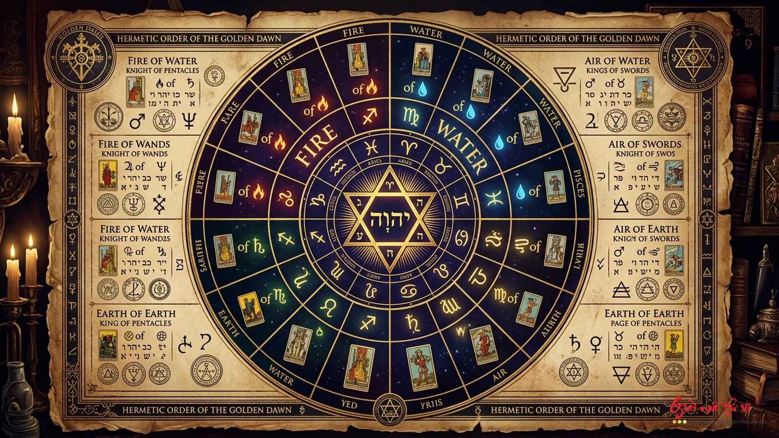 Ma trận 4x4 Phẩm phẩm nguyên tố Elemental Dignities trong 16 Lá Hoàng Gia Tarot