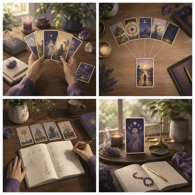 Bàn Tarot minh họa dòng thời gian hiện tại và các khả năng có thể thay đổi