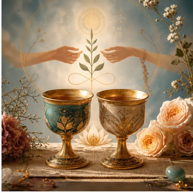 Hai tách trà và các lá Tarot tượng trưng cho niềm tin trong tình bạn