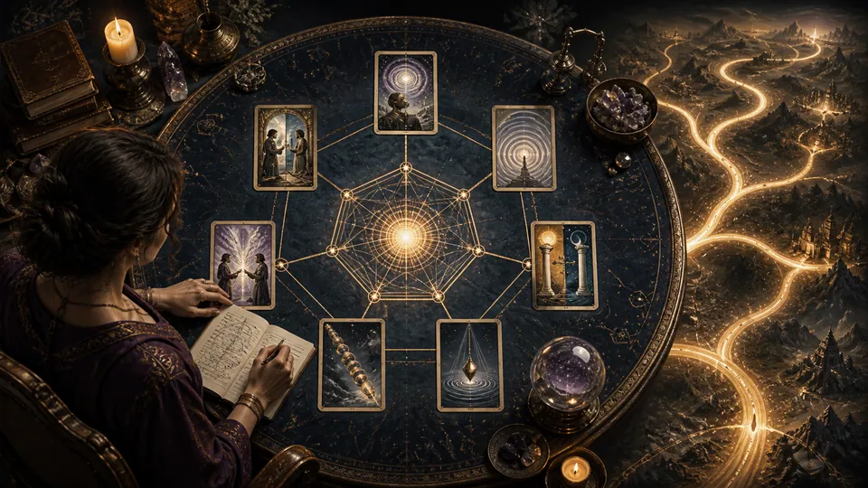 Minh họa trải bài bảy nguyên lý Hermetic để quan sát và chuyển hóa tâm thức