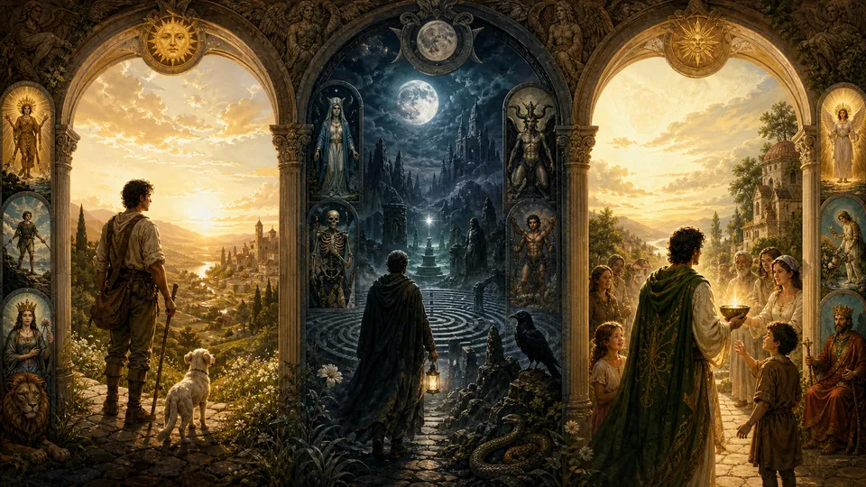 Minh họa ba đại hồi Khởi hành Thụ pháp và Trở về trong Monomyth