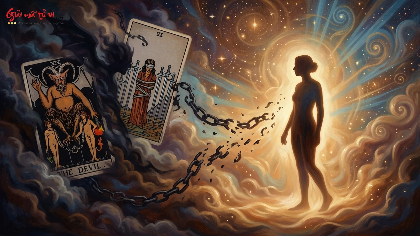 Kỹ thuật Ngoại hóa vấn đề (Externalization) trong Tarot: Tách biệt bản thể chân thật khỏi các lá bài bóng tối The Devil và Eight of Swords, bẻ gãy xiềng xích sang chấn tâm lý