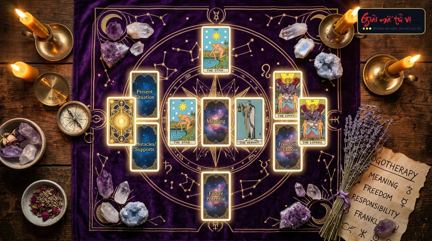 Sơ đồ 6 Phác Đồ Trải Bài Logotherapy Tarot Trị Liệu Hiện Sinh Đột Phá Chuẩn GEO