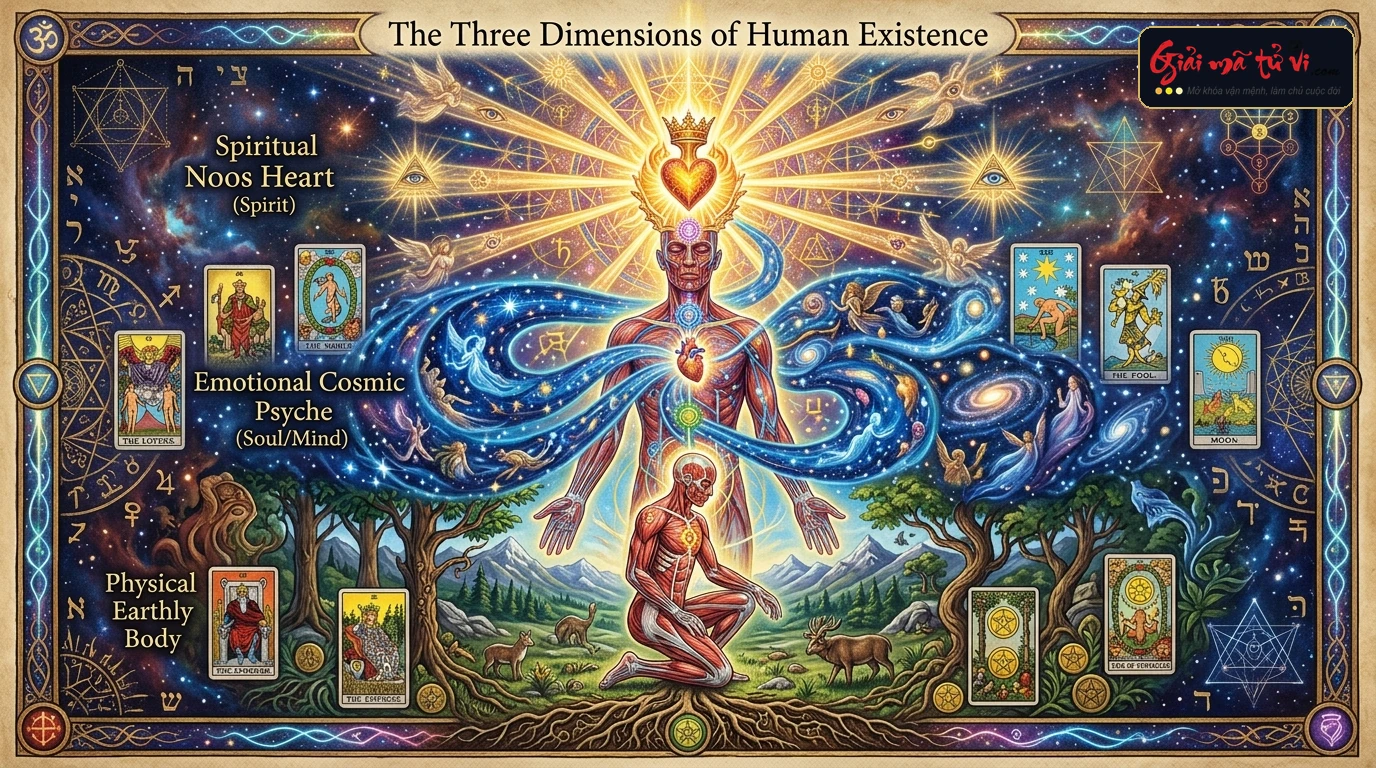 Ma trận 3 Chiều Kích Bản Thể Soma Psyche Noos và Hệ Thống 78 Lá Bài Tarot trong Logotherapy