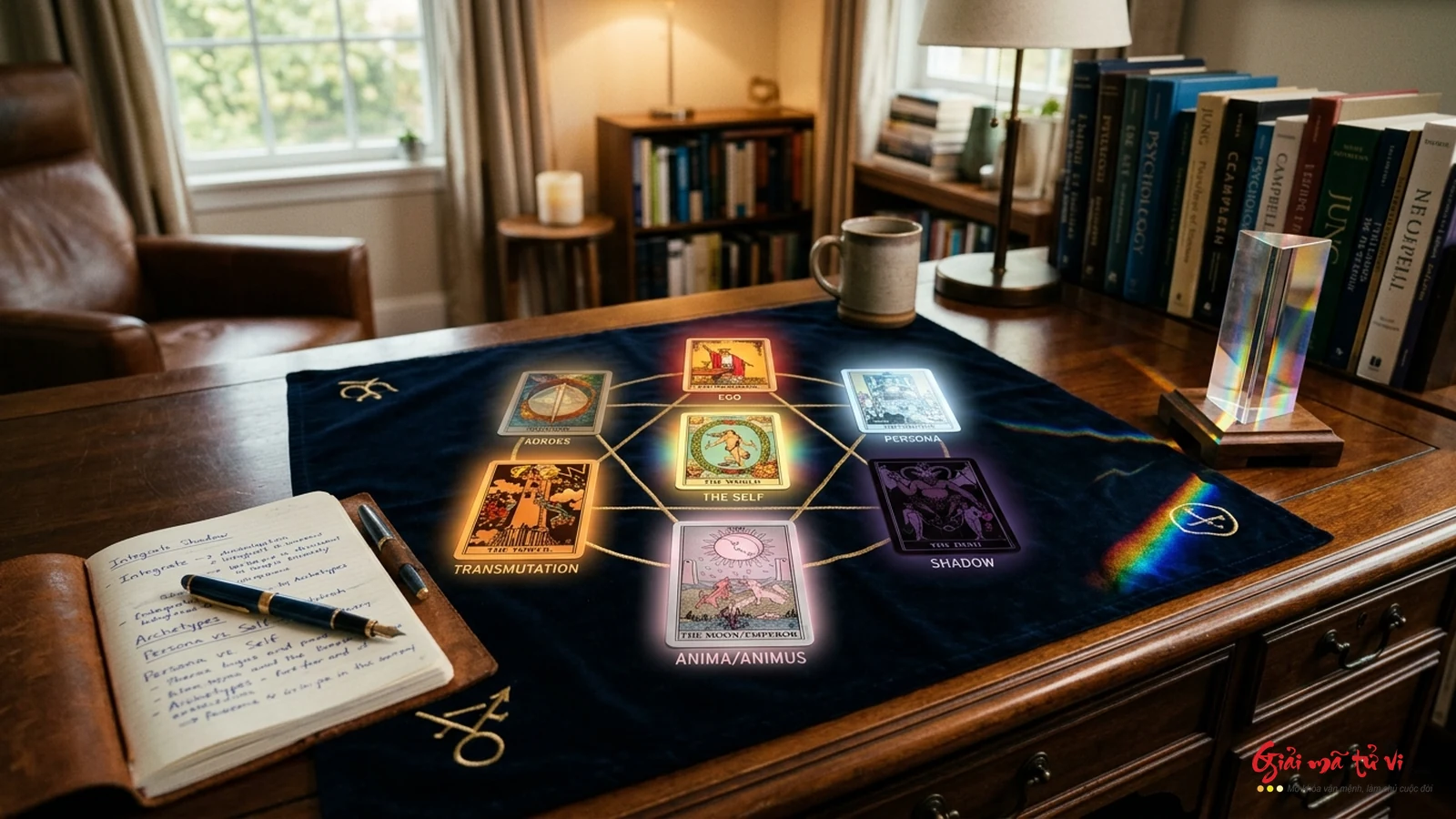 Mẫu trải bài Tarot 6 lá ứng dụng tâm lý học chiều sâu Carl Jung để khai phá Shadow và chuyển hóa Self