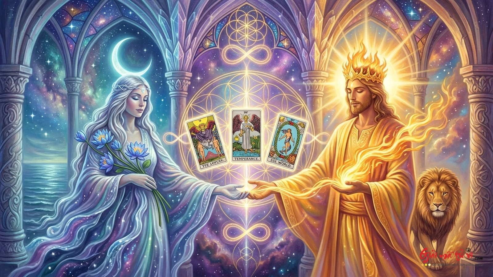 Hôn Phối Thần Thánh (Hieros Gamos) Trong Tarot – Sự giao hòa tuyệt mỹ giữa Tính Nữ Thiêng Liêng và Tính Nam Thiêng Liêng qua The Lovers, Temperance và The World