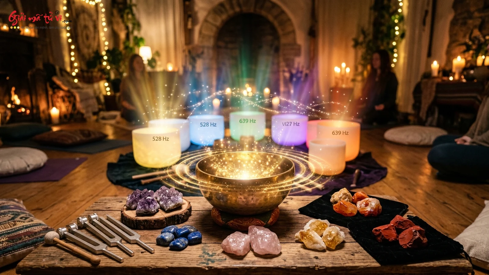 Trị liệu âm thanh tần số Solfeggio và tinh thể đá quý giúp cân bằng luân xa thần số học