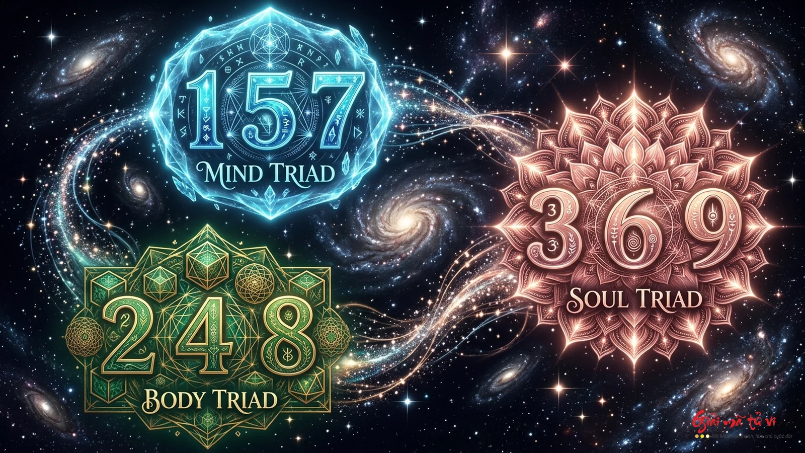 3 nhóm năng lượng rung động cốt lõi trong tình yêu: Mind Triad 1-5-7, Body Triad 2-4-8 và Soul Triad 3-6-9