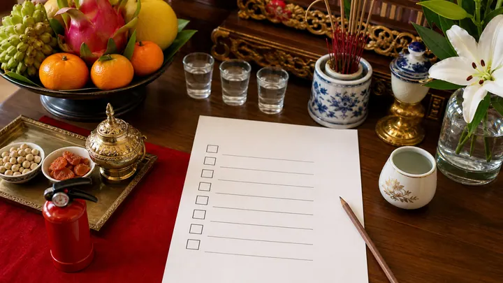Cẩm nang checklist thờ cúng tại gia hướng dẫn chuẩn bị lễ vật và bao sái bàn thờ chu đáo