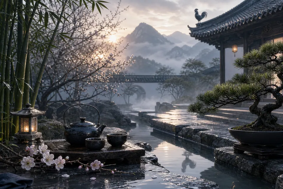 Sân núi phong thủy cân bằng Kim Thủy Mộc cho tuổi Quý Dậu nam mạng