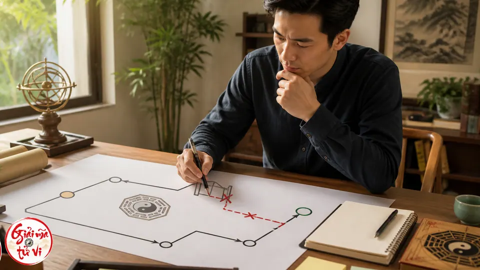 Người đọc điều chỉnh kế hoạch sau khi nhận ra một lộ trình bị chặn và chọn phương án thay thế