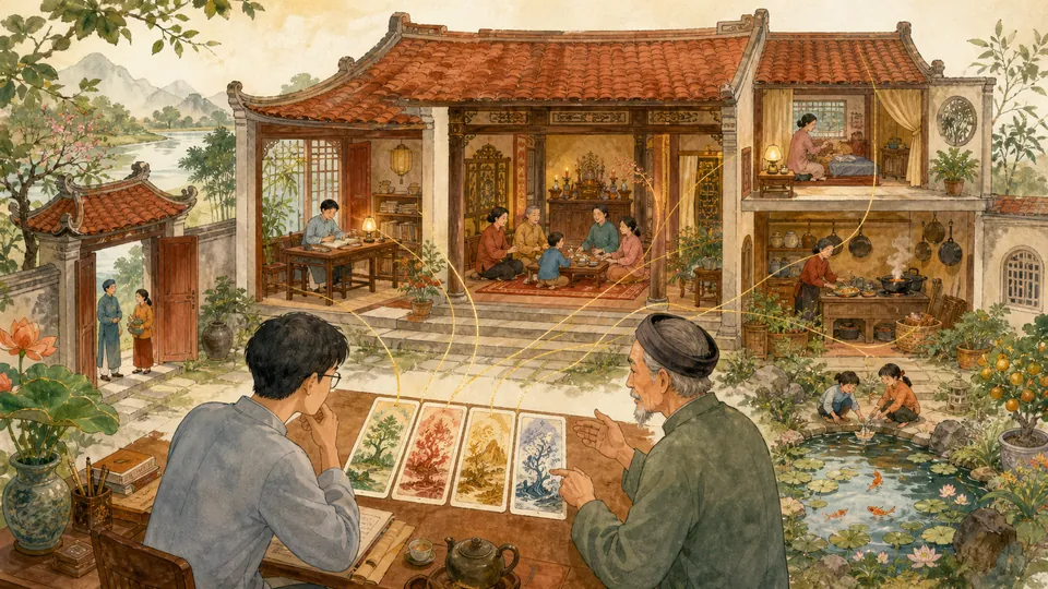 Các vị trí biểu tượng được liên hệ với không gian và quan hệ trong một ngôi nhà Việt