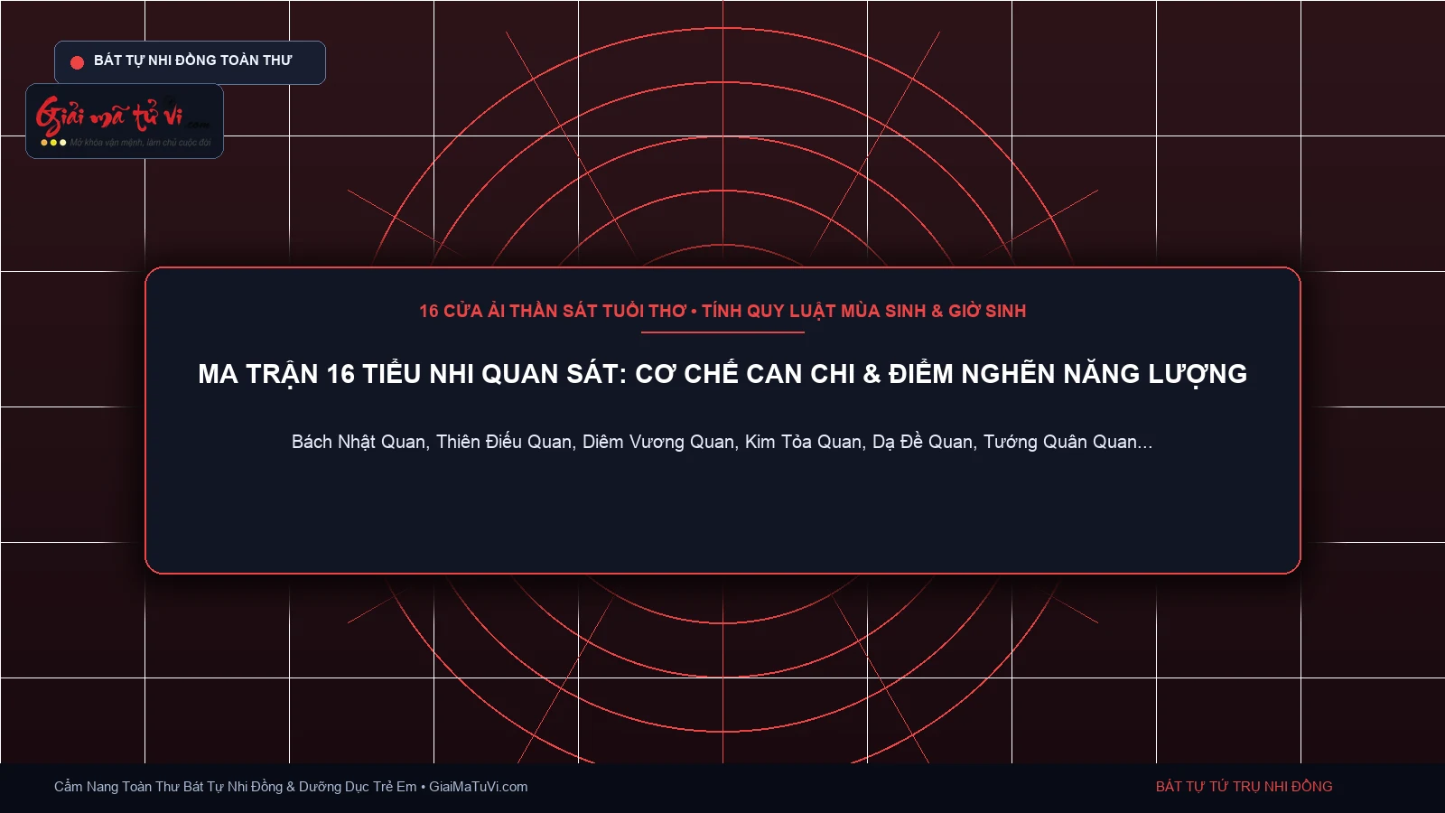 Ma trận 16 Tiểu Nhi Quan Sát trong Bát Tự Tứ Trụ: Bách Nhật Quan, Thiên Điếu Quan, Diêm Vương Quan, Dạ Đề Quan, Tướng Quân Quan