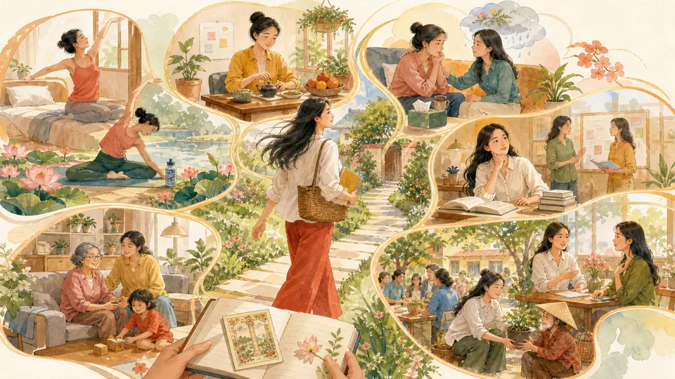Bảy lớp thực hành chăm sóc cơ thể cảm xúc học tập giao tiếp môi trường và cộng đồng