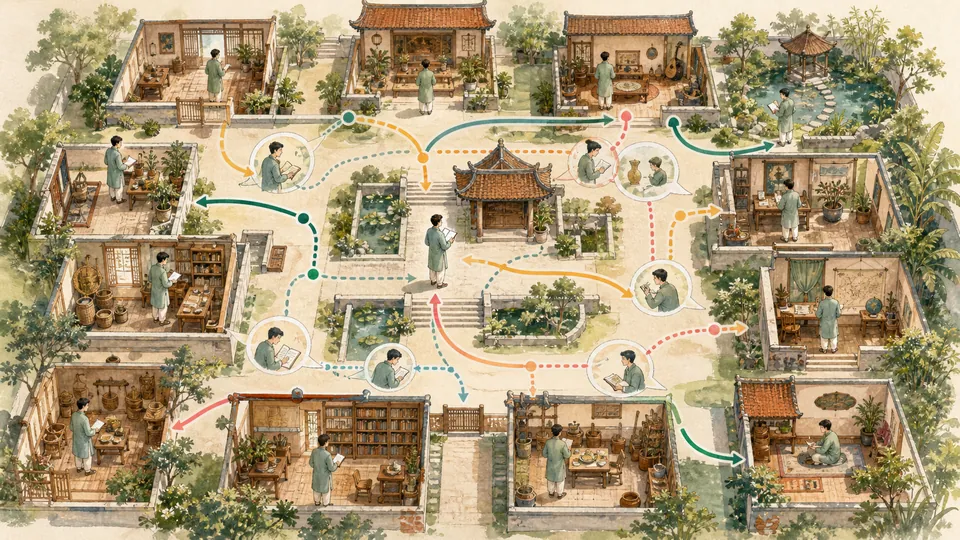 Người đọc lần theo các đường liên hệ giữa mười hai cung và kiểm tra nhiều cách giải thích