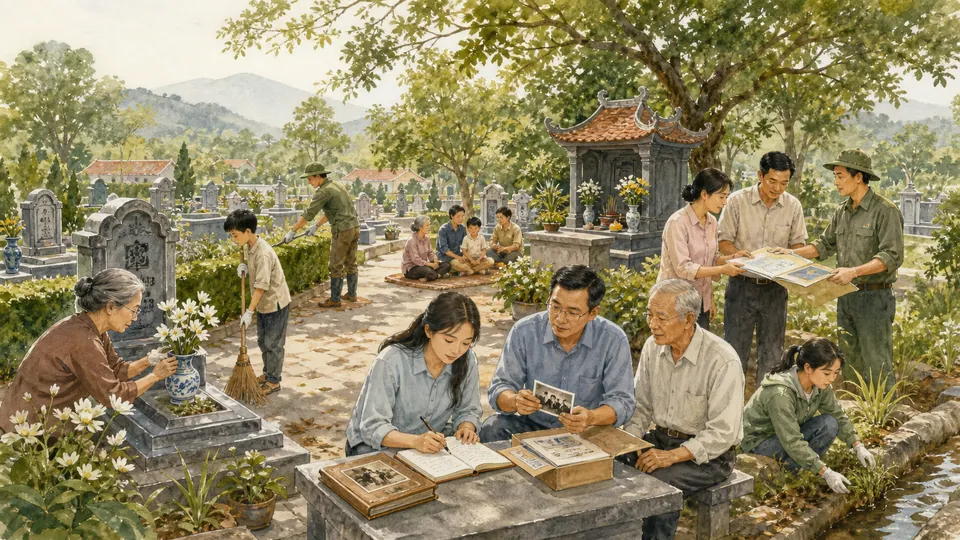 Gia đình tưởng niệm ghi chép lịch sử và chăm sóc nghĩa trang an toàn đúng quy định