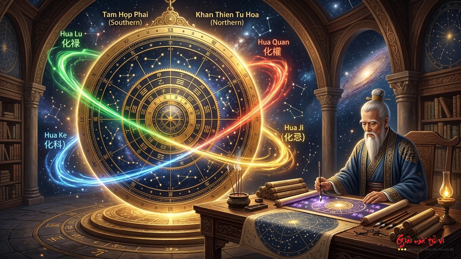 Minh họa bố cục Tử Vi Thiên Phủ tại Dần Thân – Lưỡng Đế Triều Hội quyền uy và tài lộc vẹn toàn