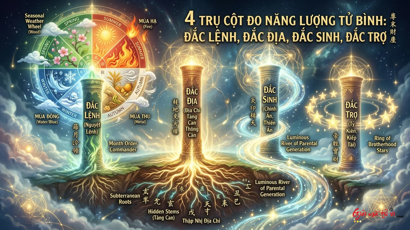 4 Trụ Cột Đo Năng Lượng Tử Bình Đắc Lệnh Đắc Địa Đắc Sinh Đắc Trợ
