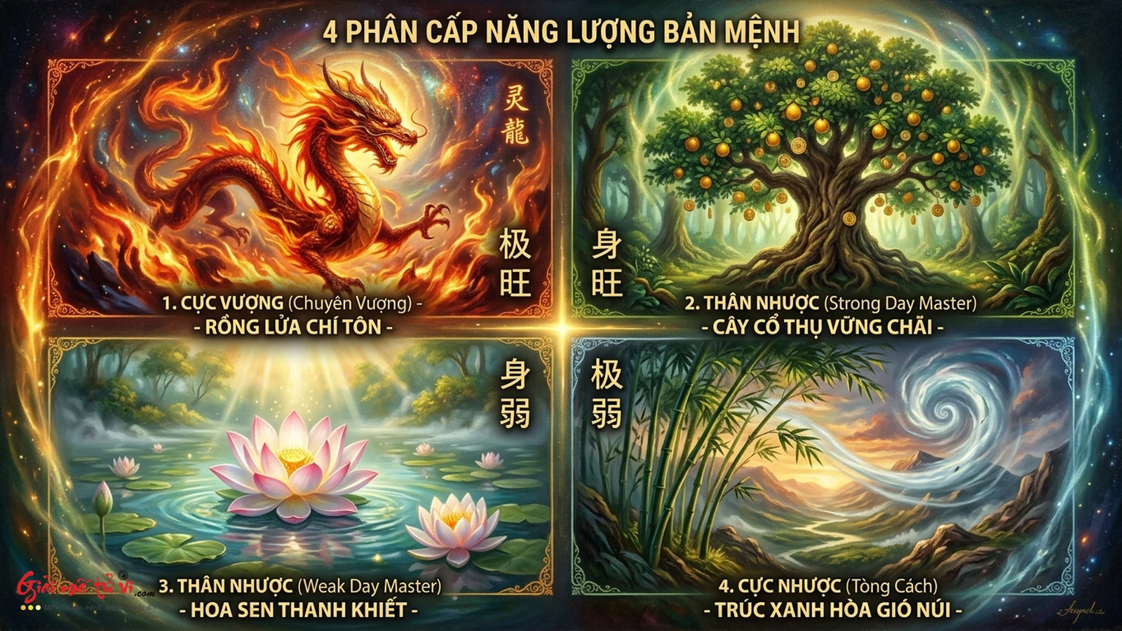 4 Phân Cấp Năng Lượng Bản Mệnh Cực Vượng Thân Vượng Thân Nhược Cực Nhược Tòng Cách