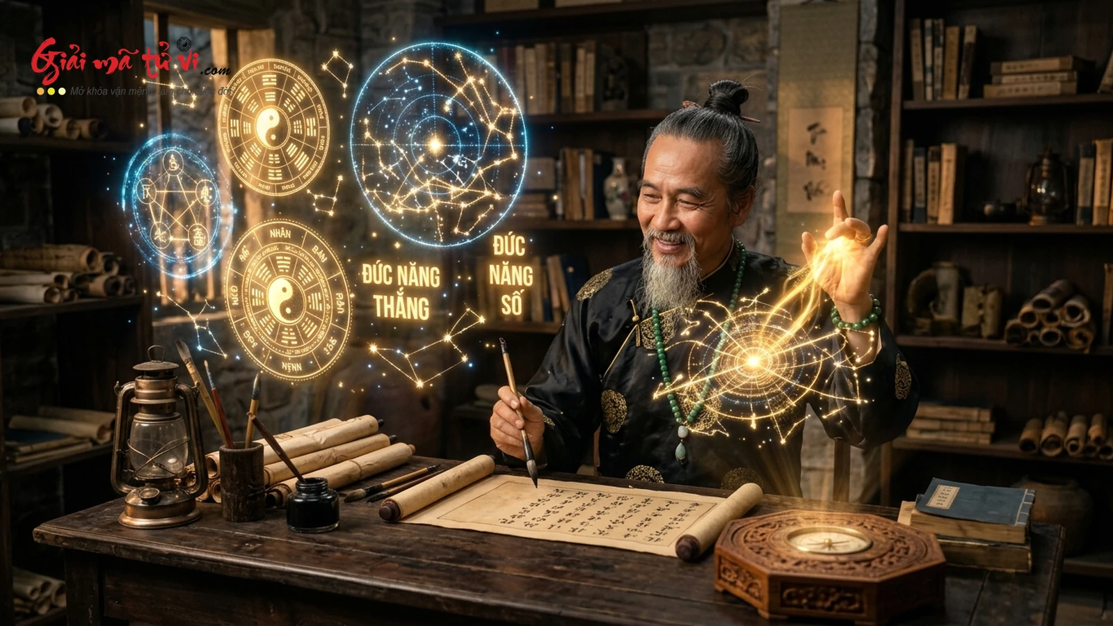 Đồ hình minh họa nghệ thuật chuyển mệnh và Đức năng thắng số qua sự thức tỉnh ý thức của Nhân Bàn trong Tử Vi