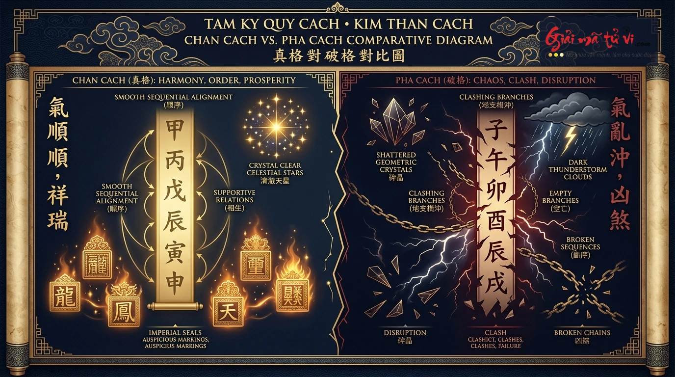 Sơ đồ đối sánh Chân Cách và Phá Cách trong Tam Kỳ Quý Cách Bát Tự