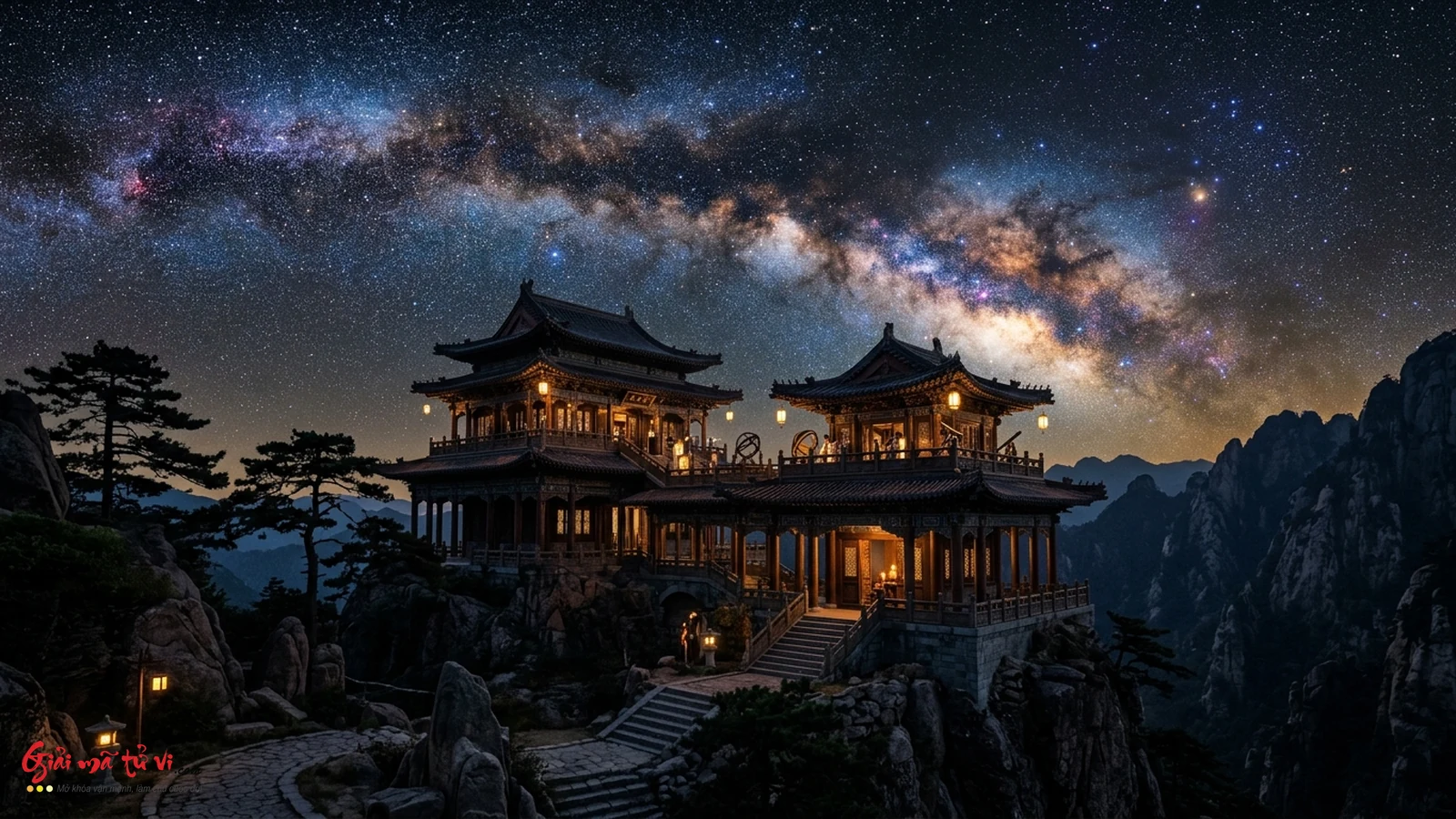 Đài quan sát thiên văn cổ nhìn ra dải ngân hà lấp lánh muôn vì sao trong đêm tĩnh mịch