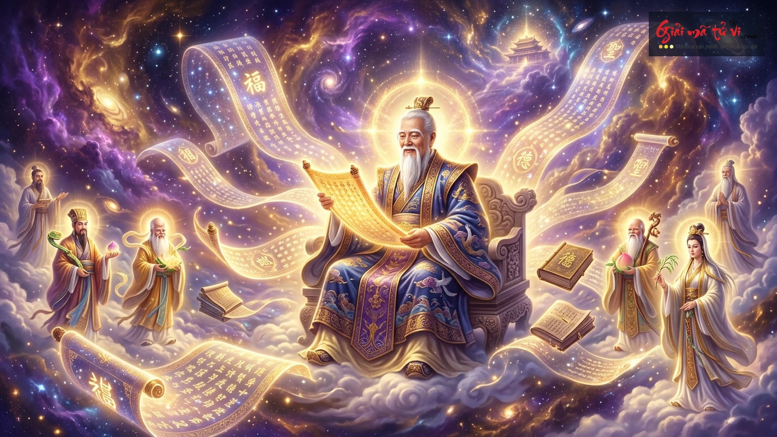 Biểu tượng Thiên Ất Quý Nhân và Văn Xương Tinh mang vầng hào quang khai sáng trí tuệ và sự che chở của cát thần phương Đông