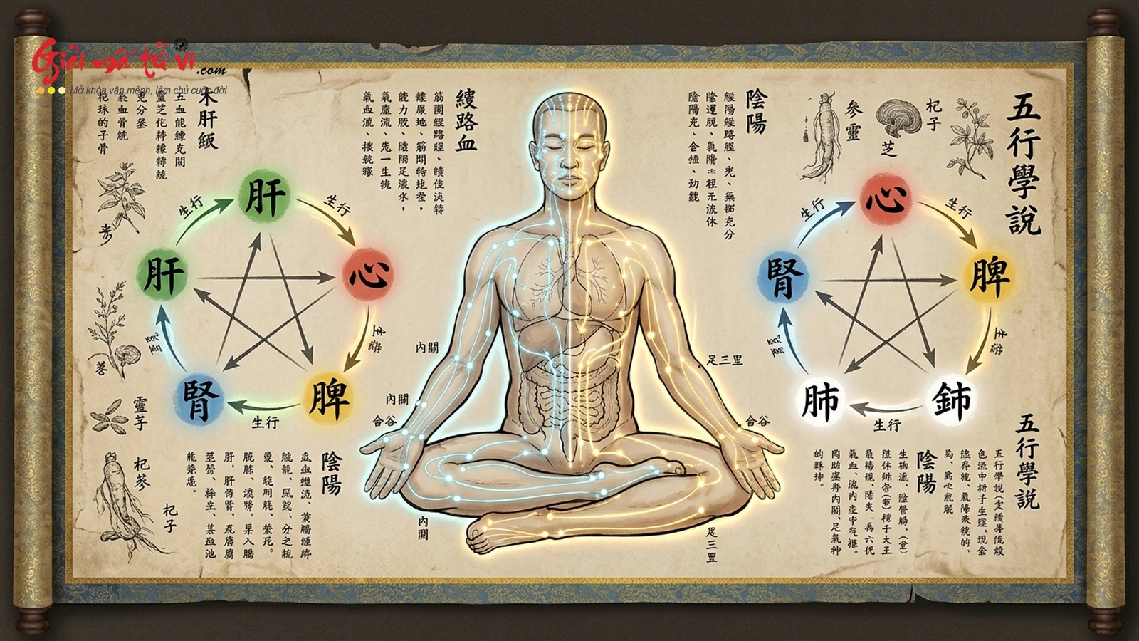Y lý cổ truyền Hoàng Đế Nội Kinh cân bằng tạng phủ khí huyết ngũ hành cho người mệnh Bát Thuần