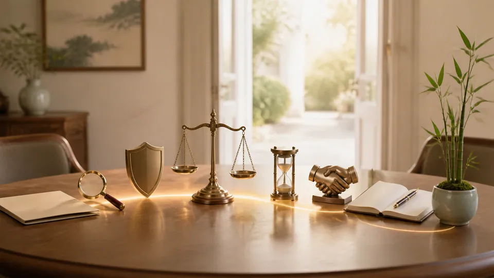Bảy biểu tượng thực hành giảm rủi ro pháp lý trên bàn tư vấn sáng hướng ra lối mở