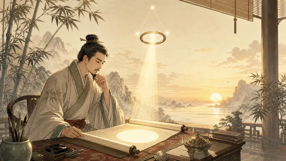 Minh họa biểu tượng Thiếu Dương với ánh sáng trí tuệ và vòng tròn chiêm nghiệm