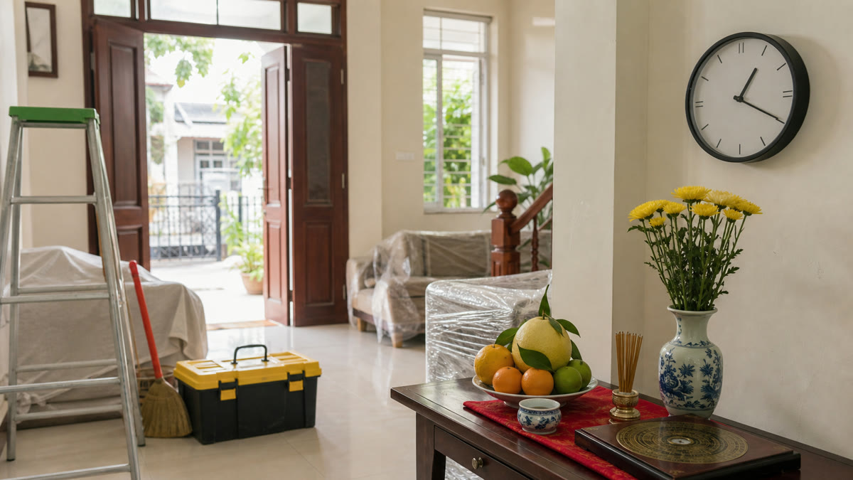 Đồng hồ định vị thời gian hoàng đạo, la bàn hướng nhà và dụng cụ tu sửa nội thất