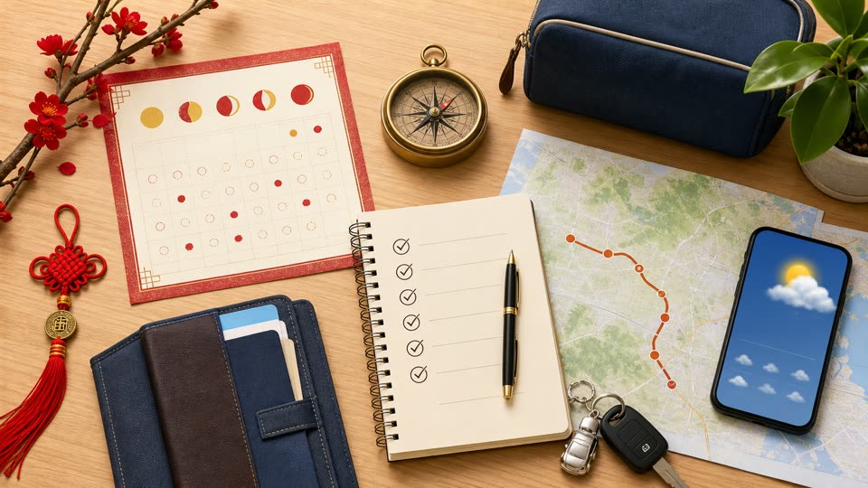 Checklist chuẩn bị xuất hành gồm lịch trình, bản đồ lộ trình, thời tiết và giấy tờ tùy thân